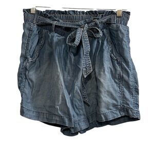 Knox Rose Women's M Chambray Paperbag Shorts‎ Tie Waist Blue Casual